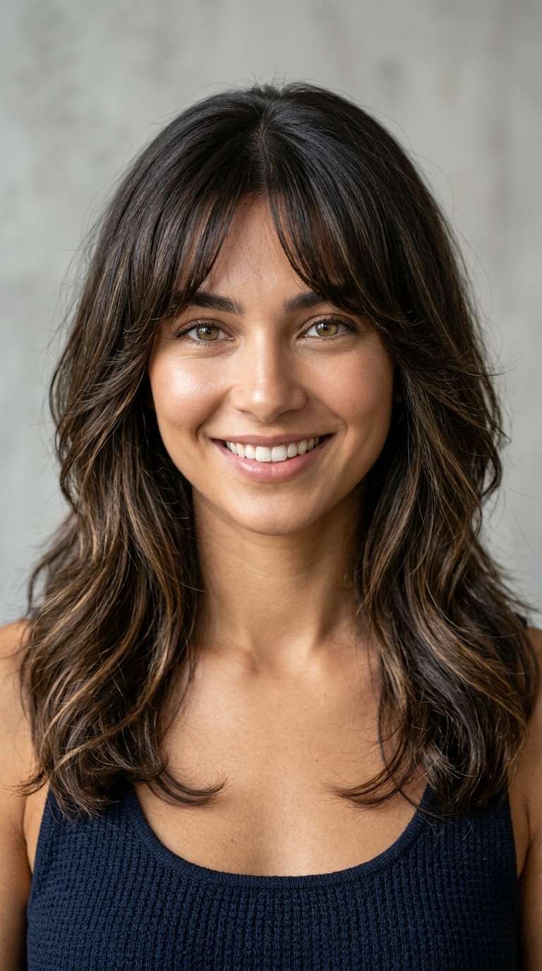 Wispy Curtain Bangs and Mid-Length Layers