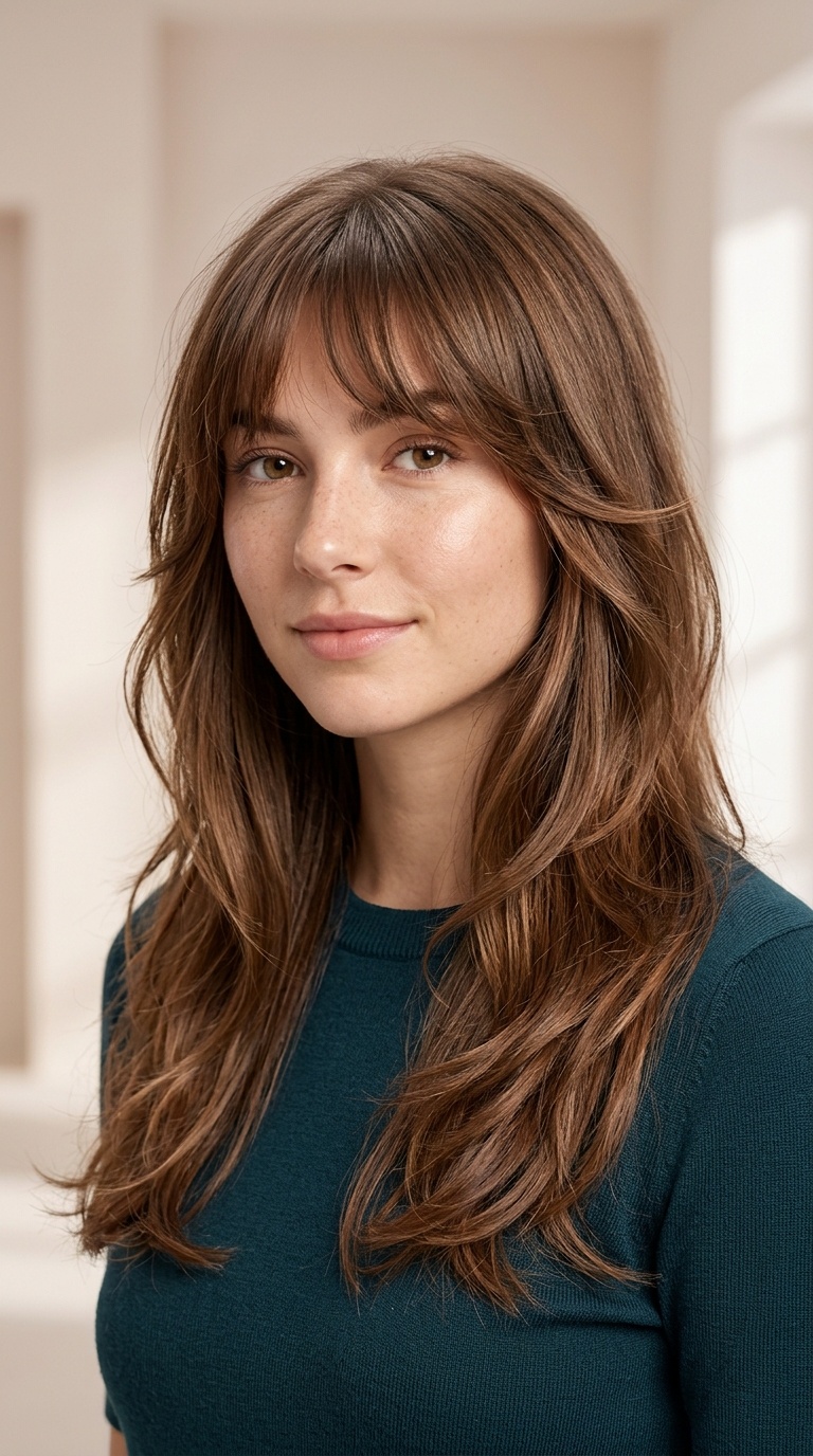 Wispy Curtain Bangs with Long Layers
