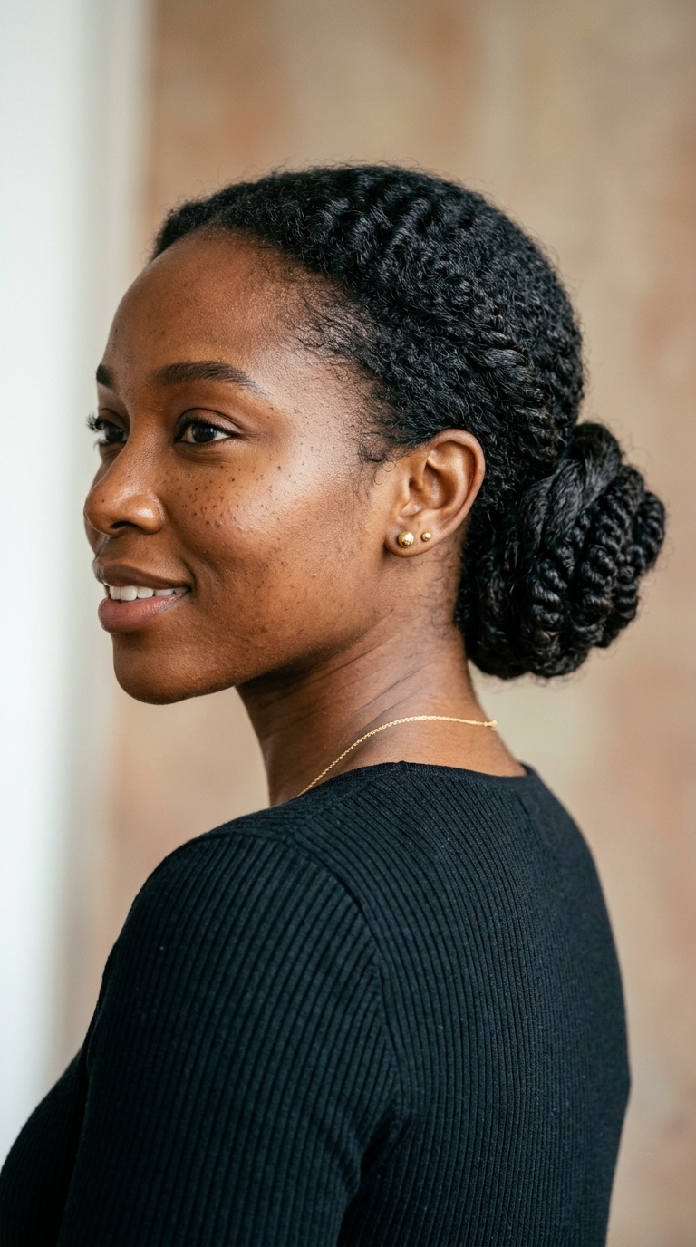Wrap-Around Low Bun for Short Natural Hair