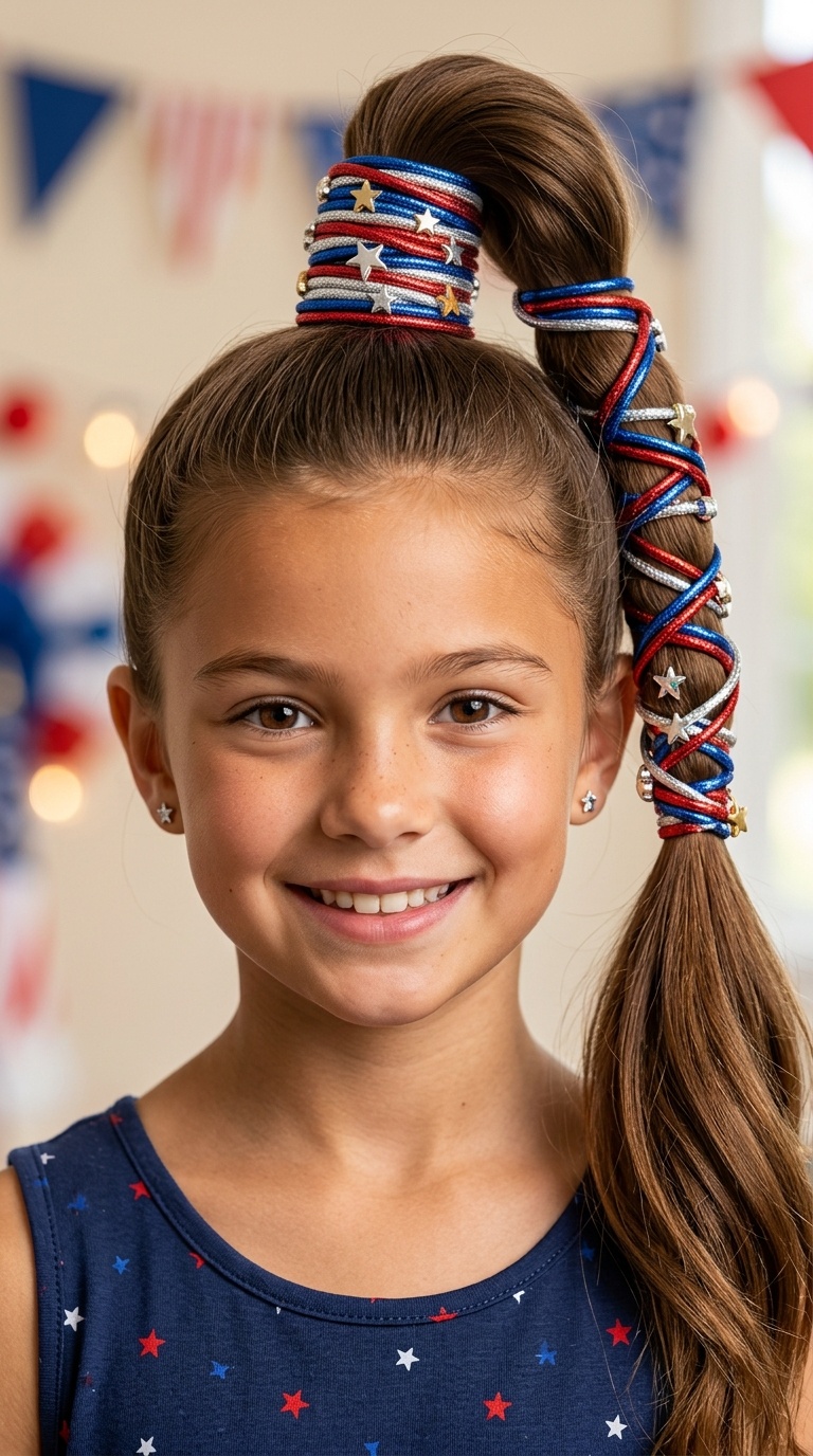 Wrapped Ponytail with Metallic Cords