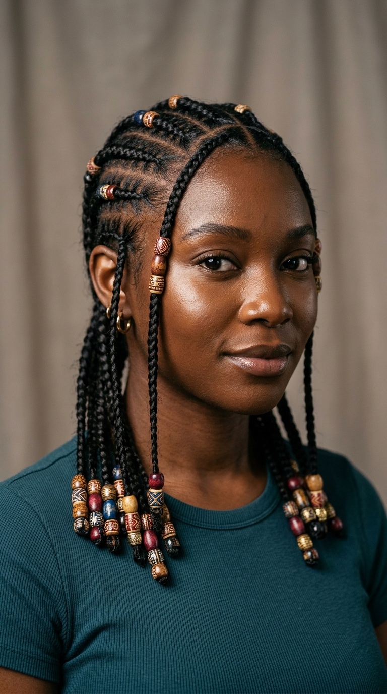 Zig-Zag Cornrows with Patterned Beads