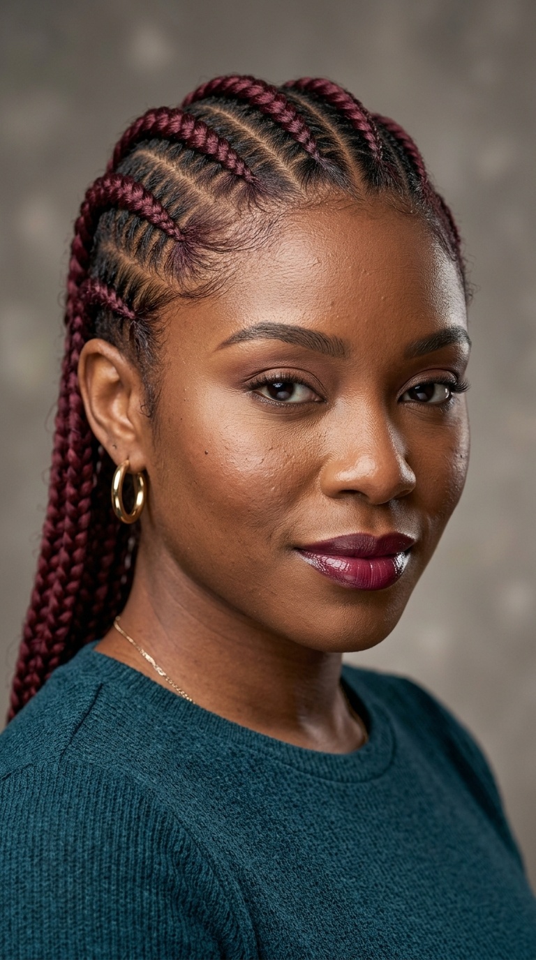 Zig-Zag Part Burgundy Cornrows