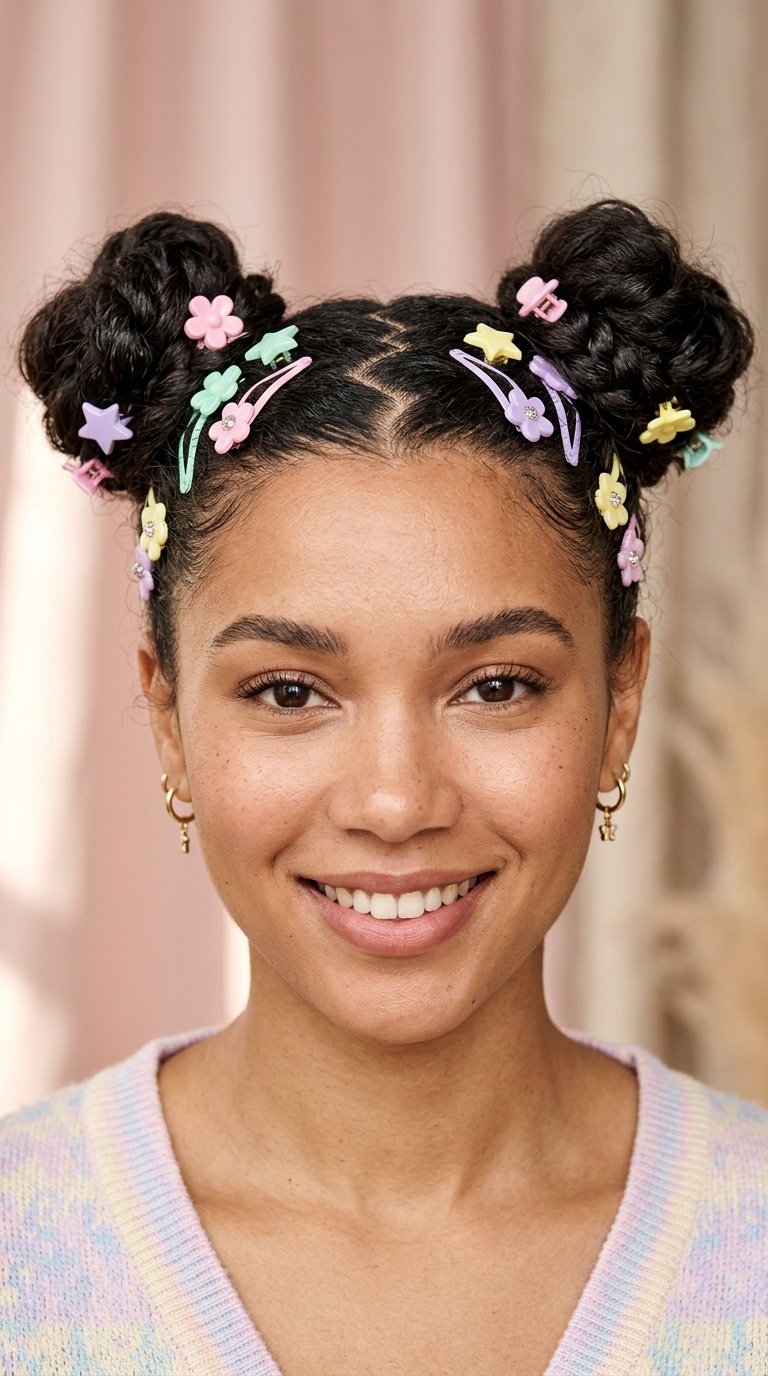 Zig-Zag Part Space Buns with Pastel Clips