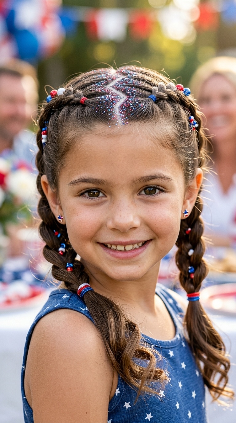 Zig-Zag Part with Patriotic Glitter