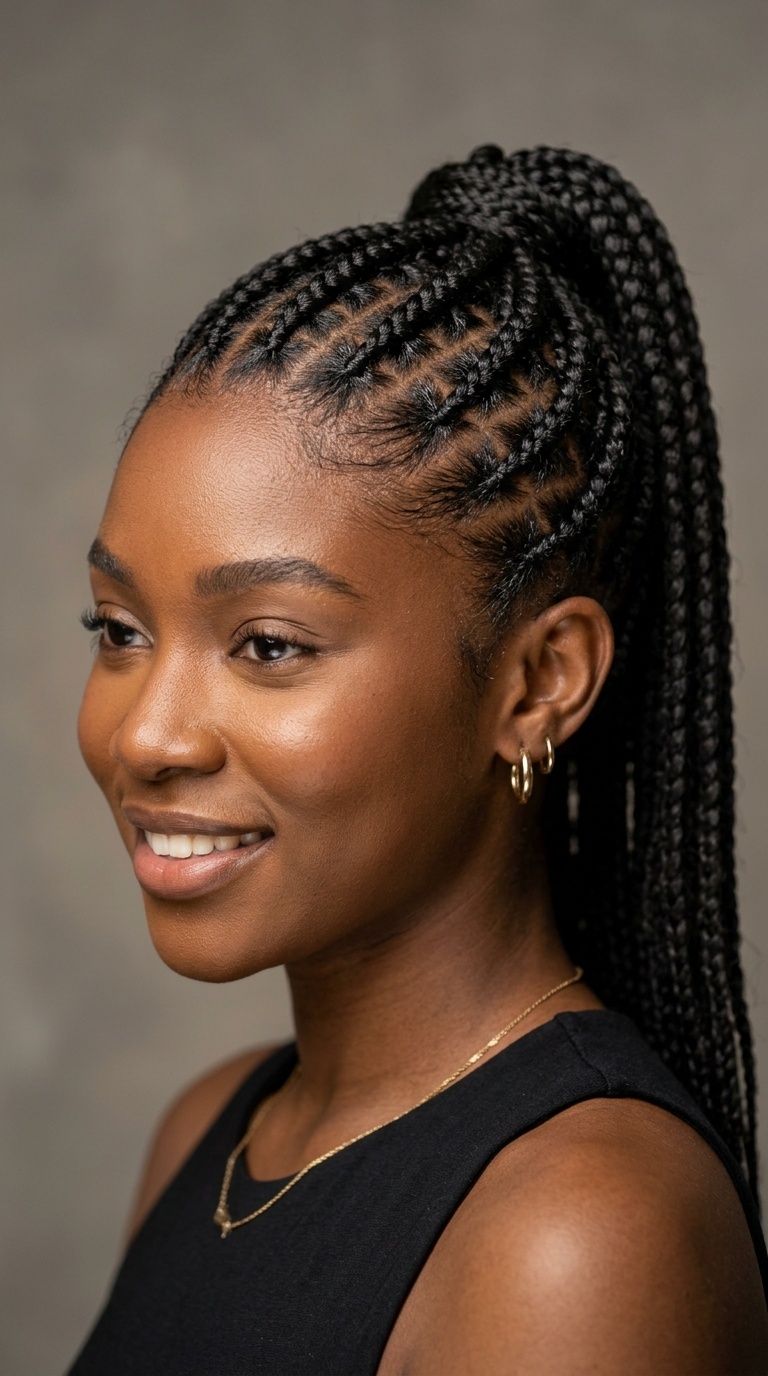 Zig-Zag Parted Braided Ponytail