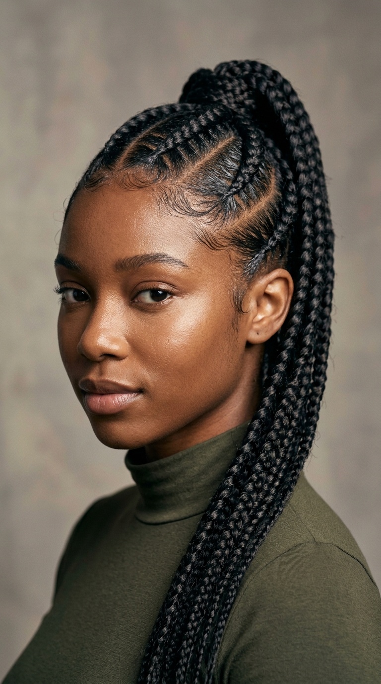 Zig-Zag Parted Braided Ponytail
