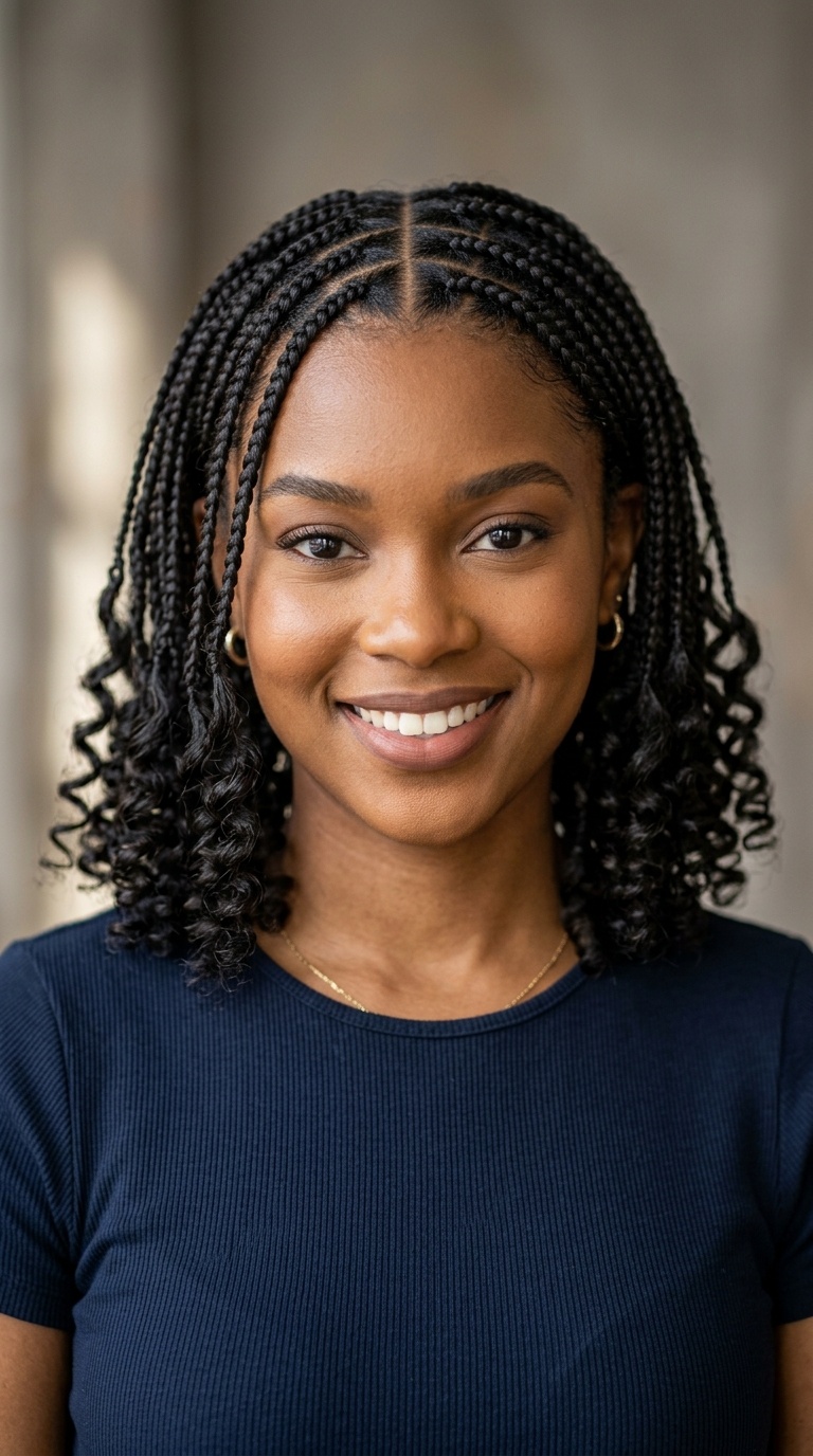 Zig-Zag Parted Braids with Curls