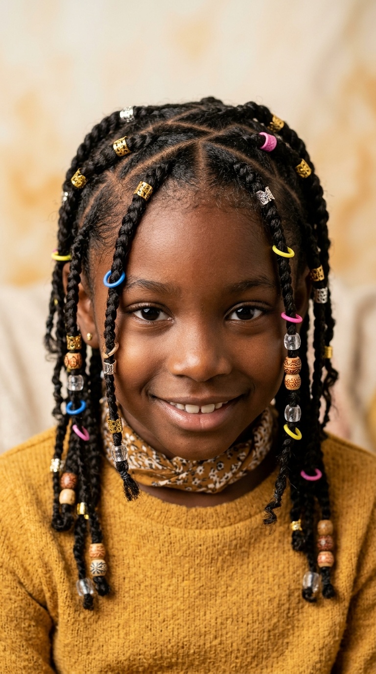 Zig-Zag Parted Braids with Hair Charms
