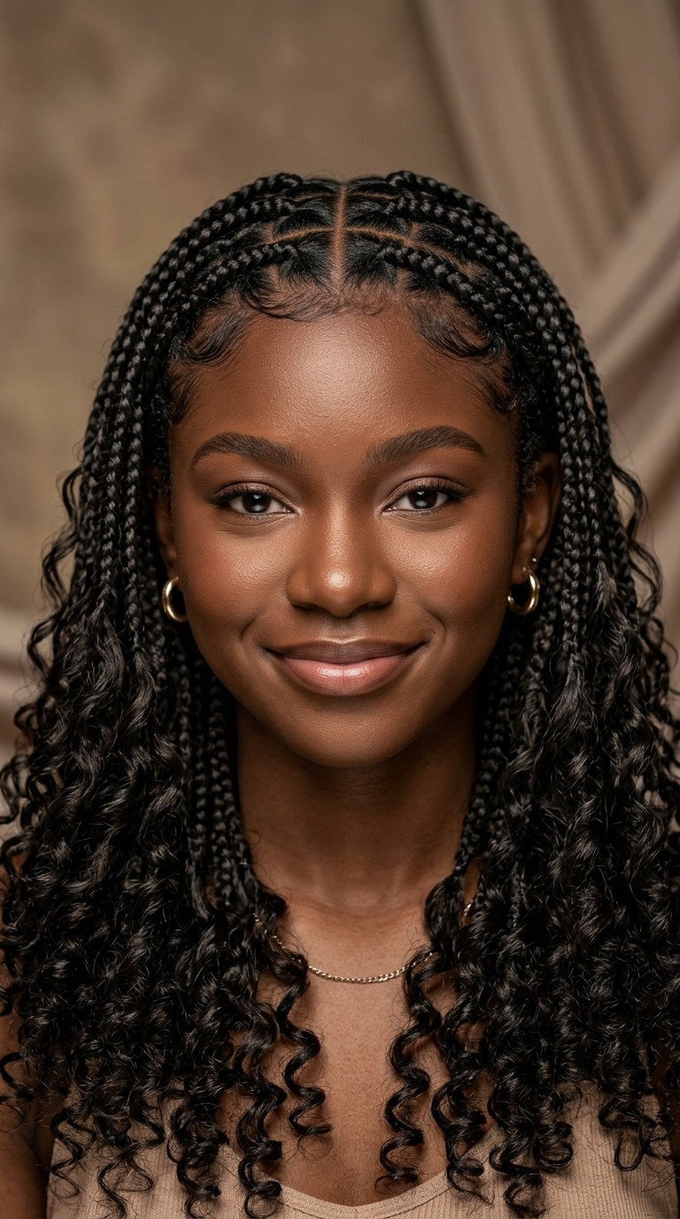 Zig-Zag Parted Braids with Loose Ringlets