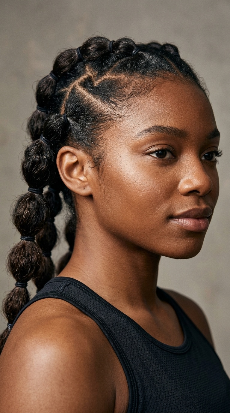 Zig-Zag Parted Bubble Braids