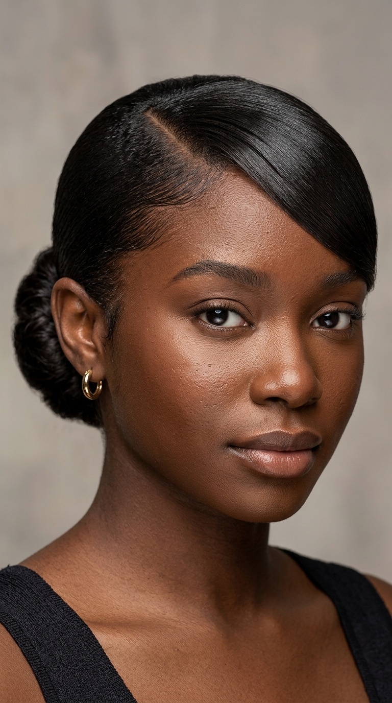 Zig-Zag Parted Bun with Sleek Swoop