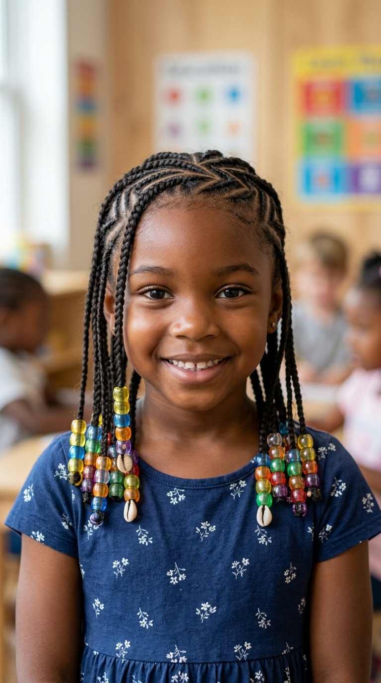 Zig-Zag Parted Cornrows and Beads