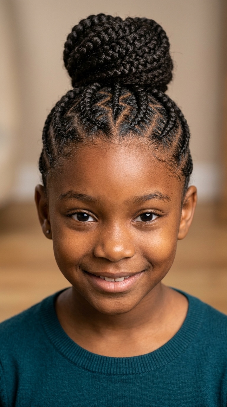 Zig-Zag Parted Cornrows to Bun