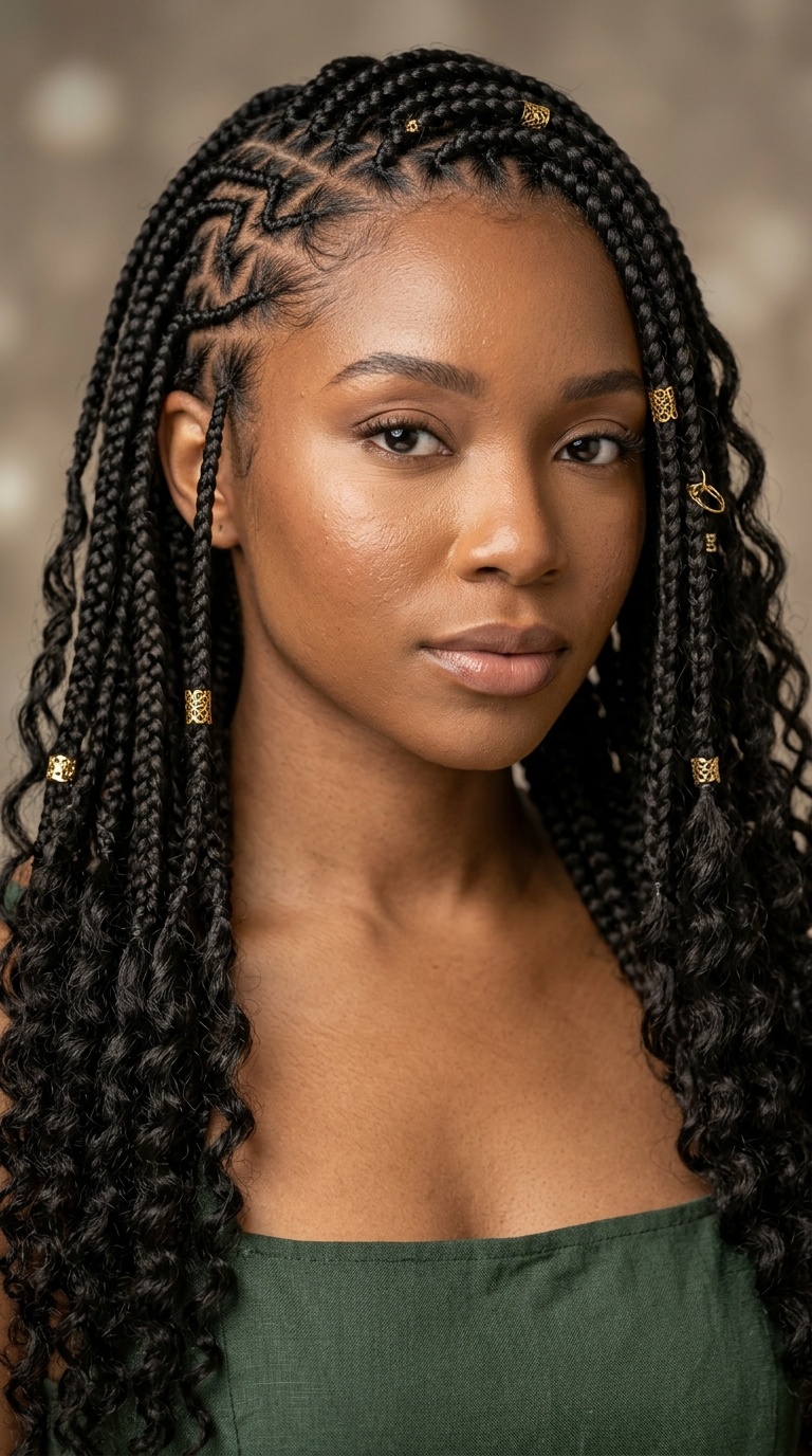 Zig-Zag Parted Goddess Braids