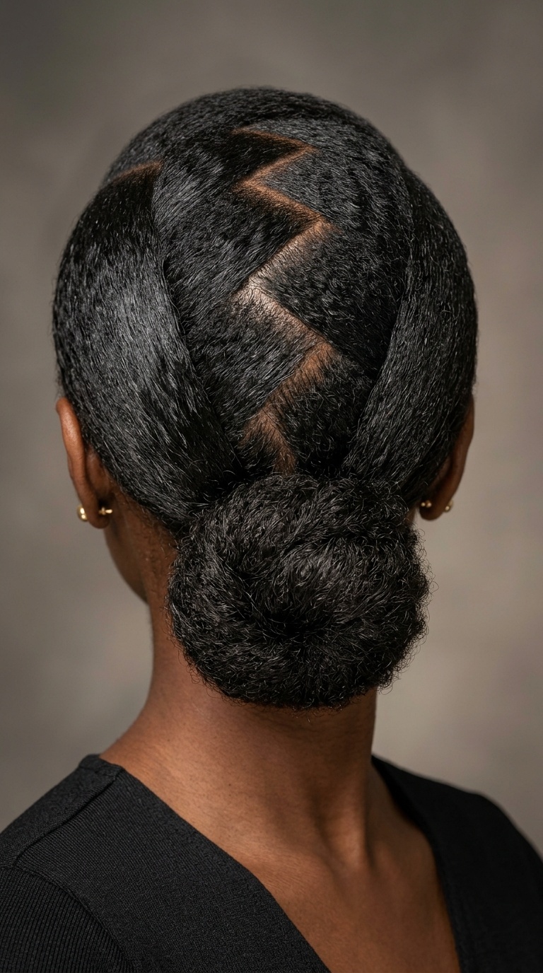 Zig-Zag Parted Low Bun