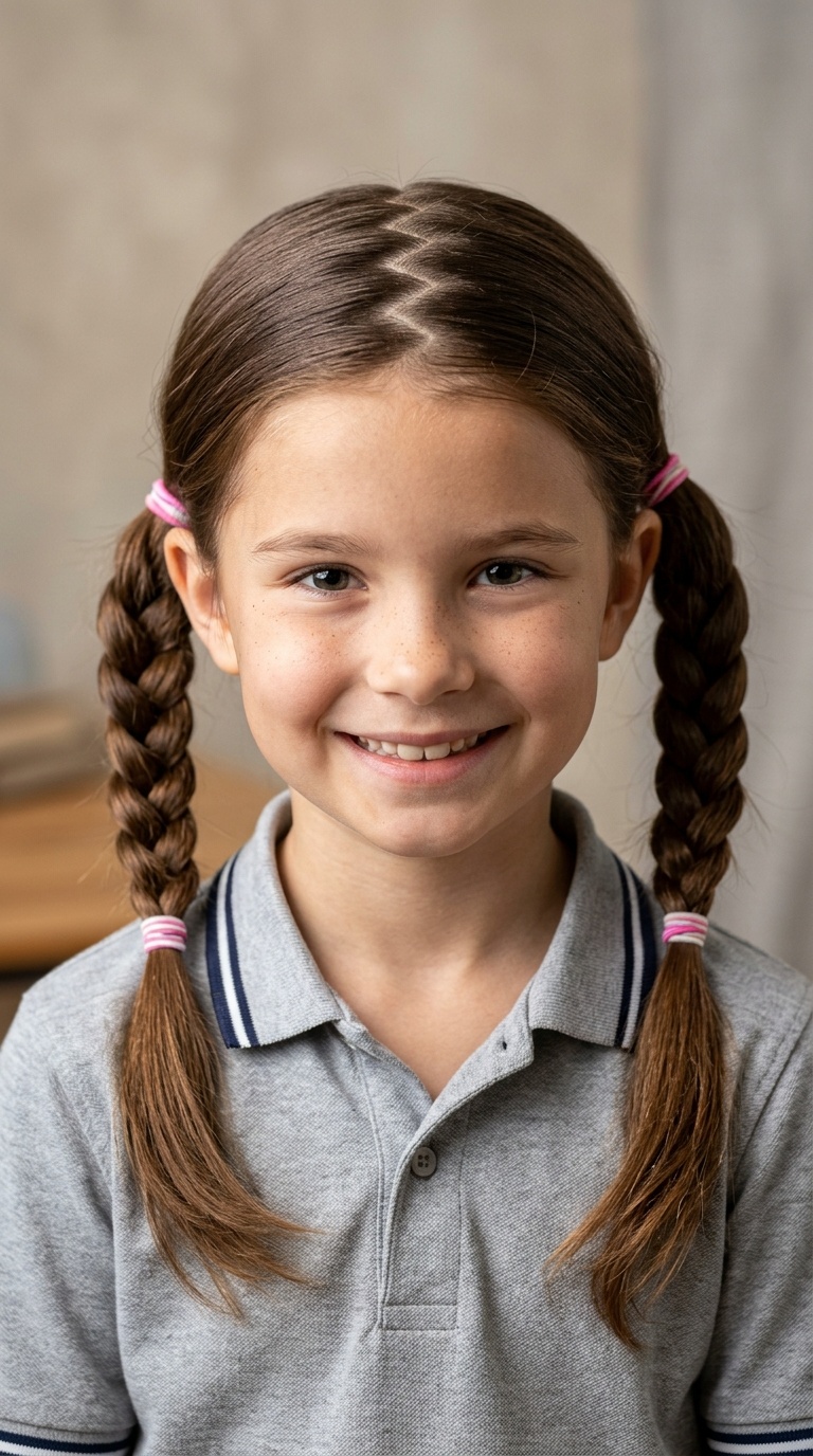 Zig-Zag Parted Low Pigtails