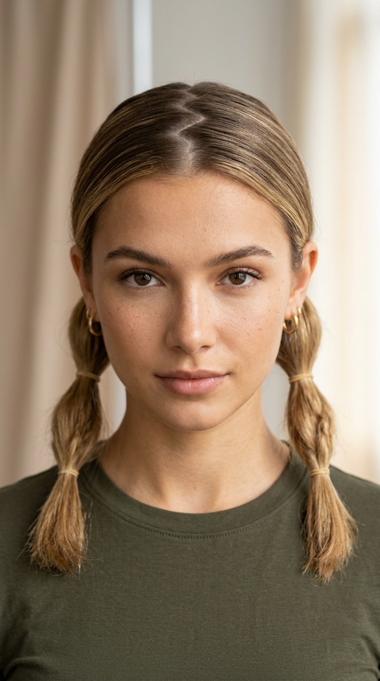 Zig-Zag Parted Low Pigtails