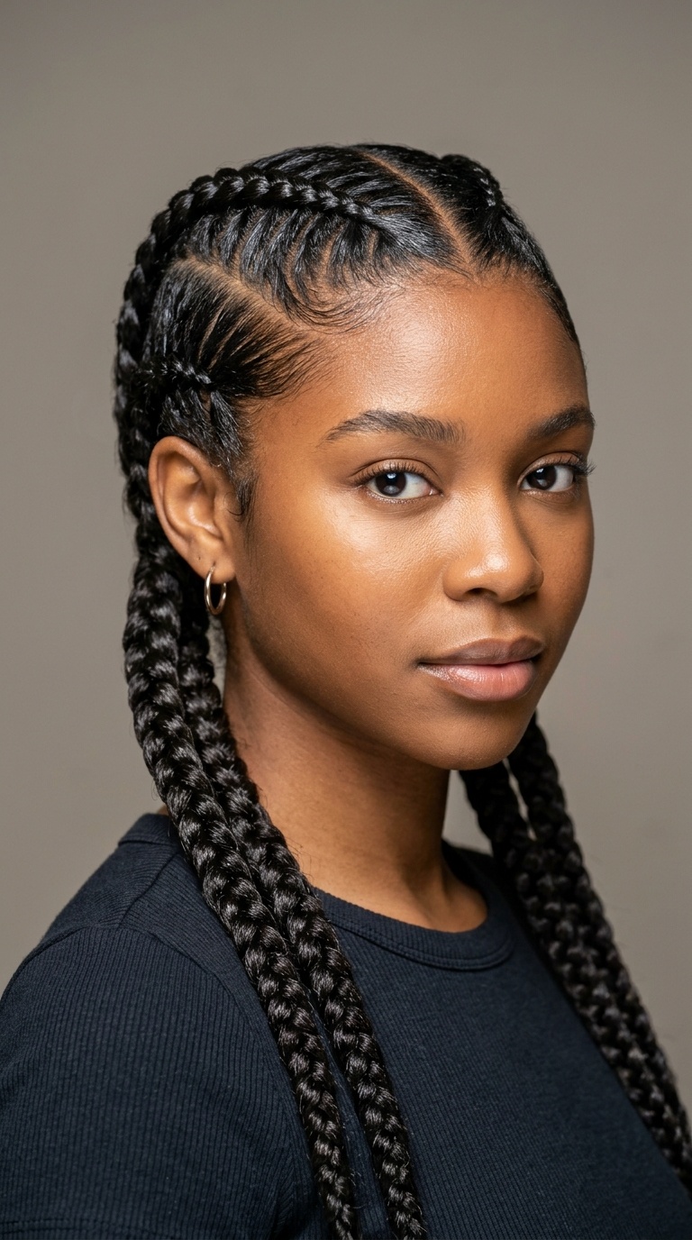 Zig-Zag Parted Pigtail Braids