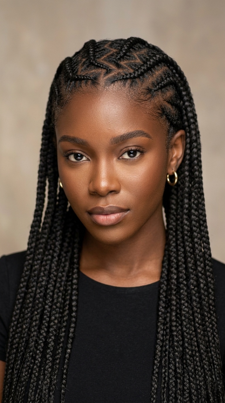 Zig-Zag Parted Stitch Braids
